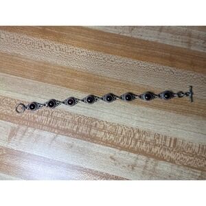 Sterling Silver Garnet‎ Bracelet Toggle Clasp Gemstone Jewelry Elegant Women